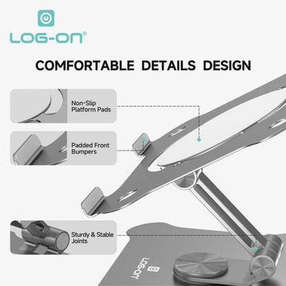 LOG ON METAL STAND HOLDER FOR LAPTOP LO-CRH66 ROTASI 360 (Menahan beban hingga 10Kg)
