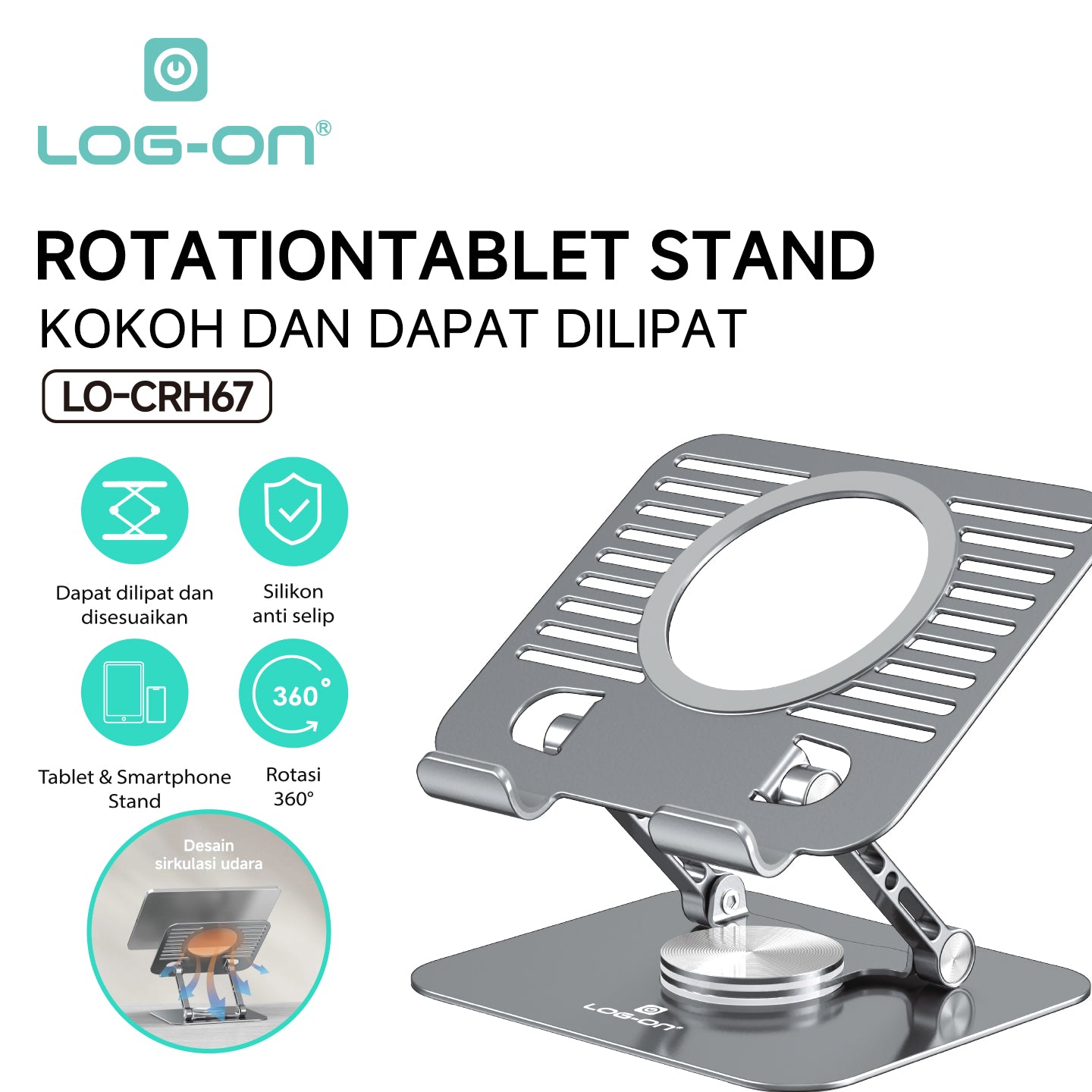 LOG ON METAL STAND HOLDER FOR SMARTPHONE & TABLET LO-CRH67 ROTASI 360
