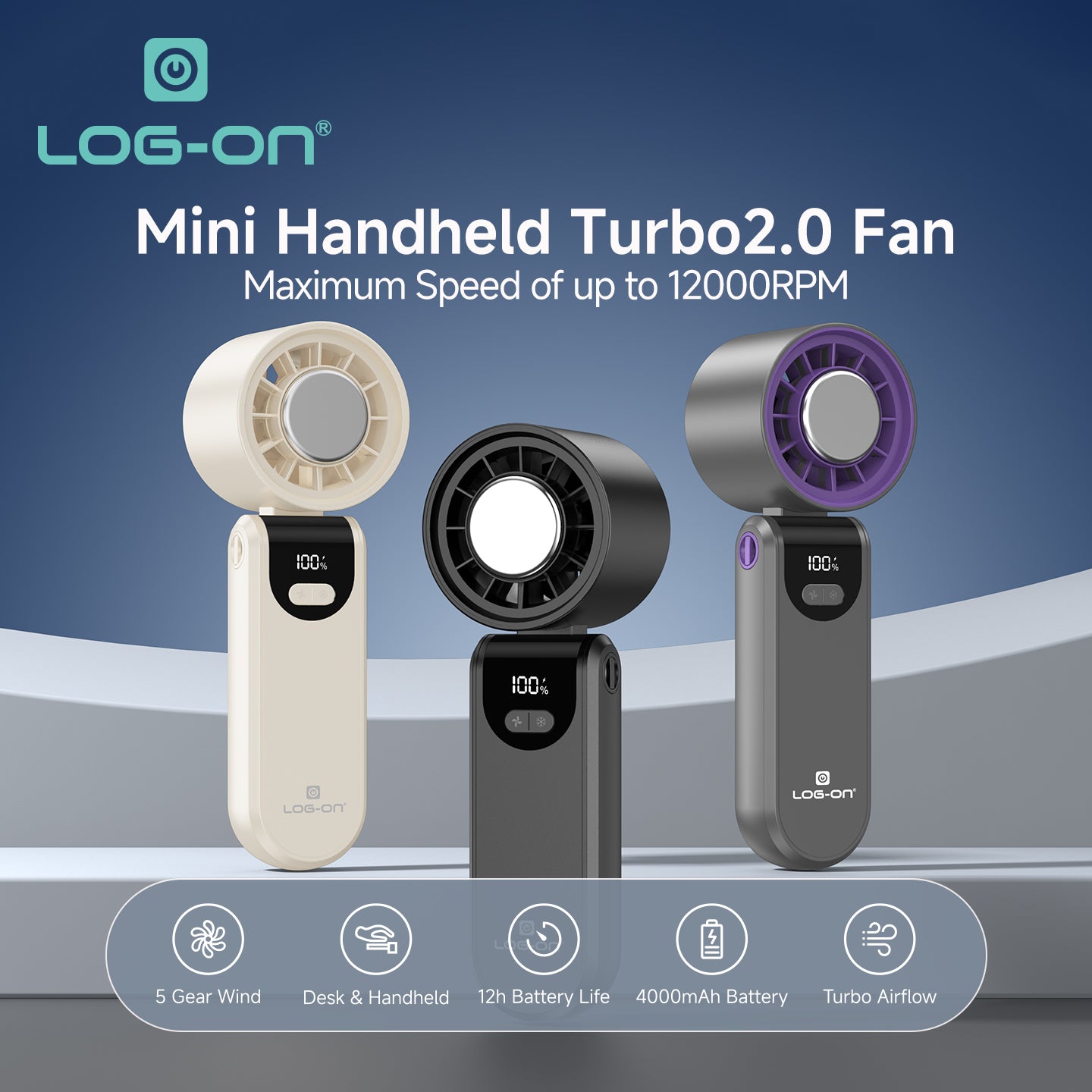 LOG ON KIPAS ANGIN MINI TURBO  COOLING FAN 2.0 KIPAS PENDINGIN MINI HIGH SPEED 4000mAh LO-MFAN1