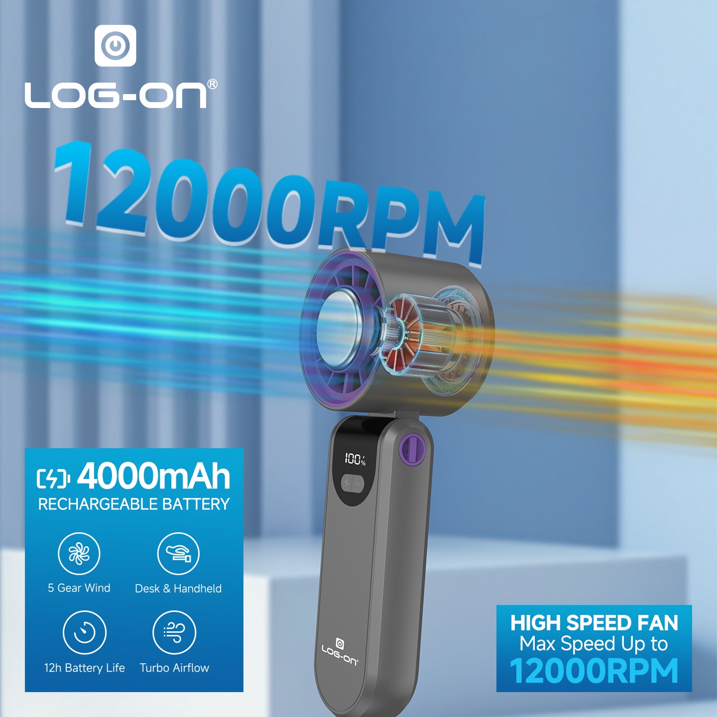 LOG ON KIPAS ANGIN MINI TURBO  COOLING FAN 2.0 KIPAS PENDINGIN MINI HIGH SPEED 4000mAh LO-MFAN1