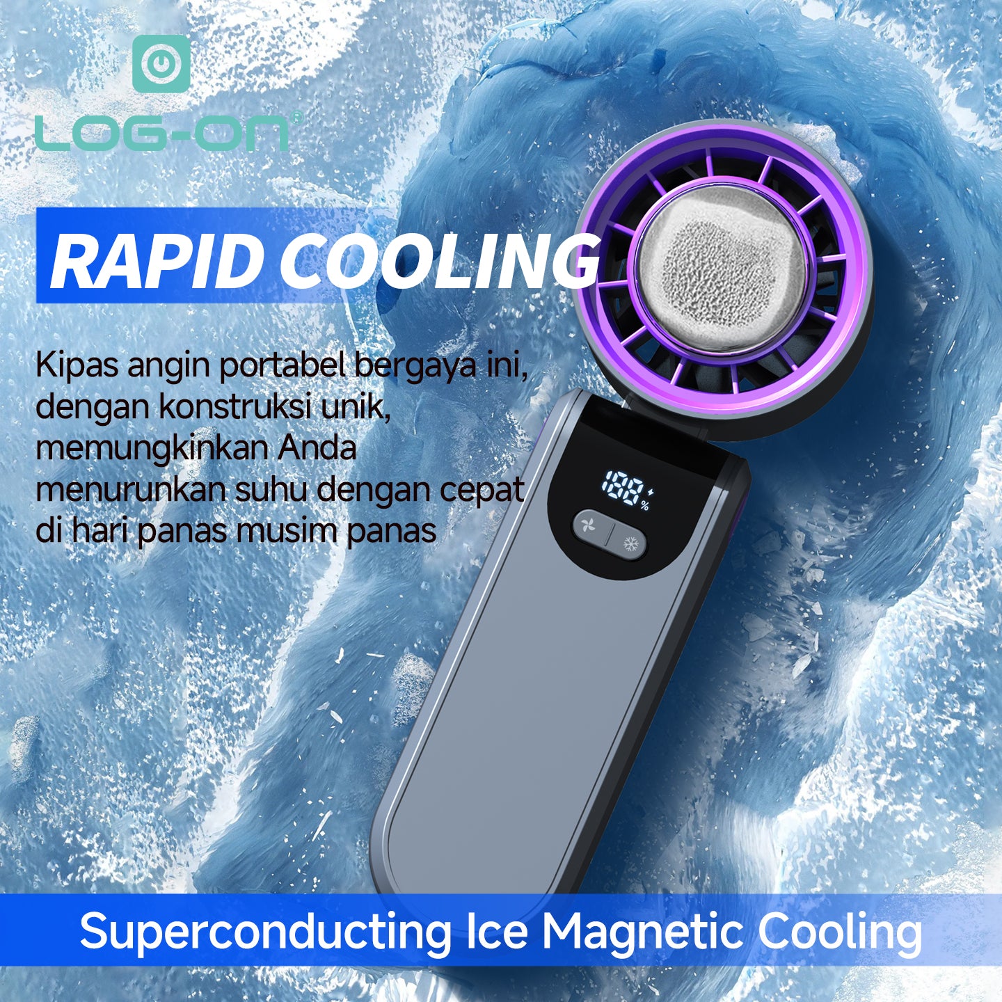 LOG ON KIPAS ANGIN MINI TURBO  COOLING FAN 2.0 KIPAS PENDINGIN MINI HIGH SPEED 4000mAh LO-MFAN1