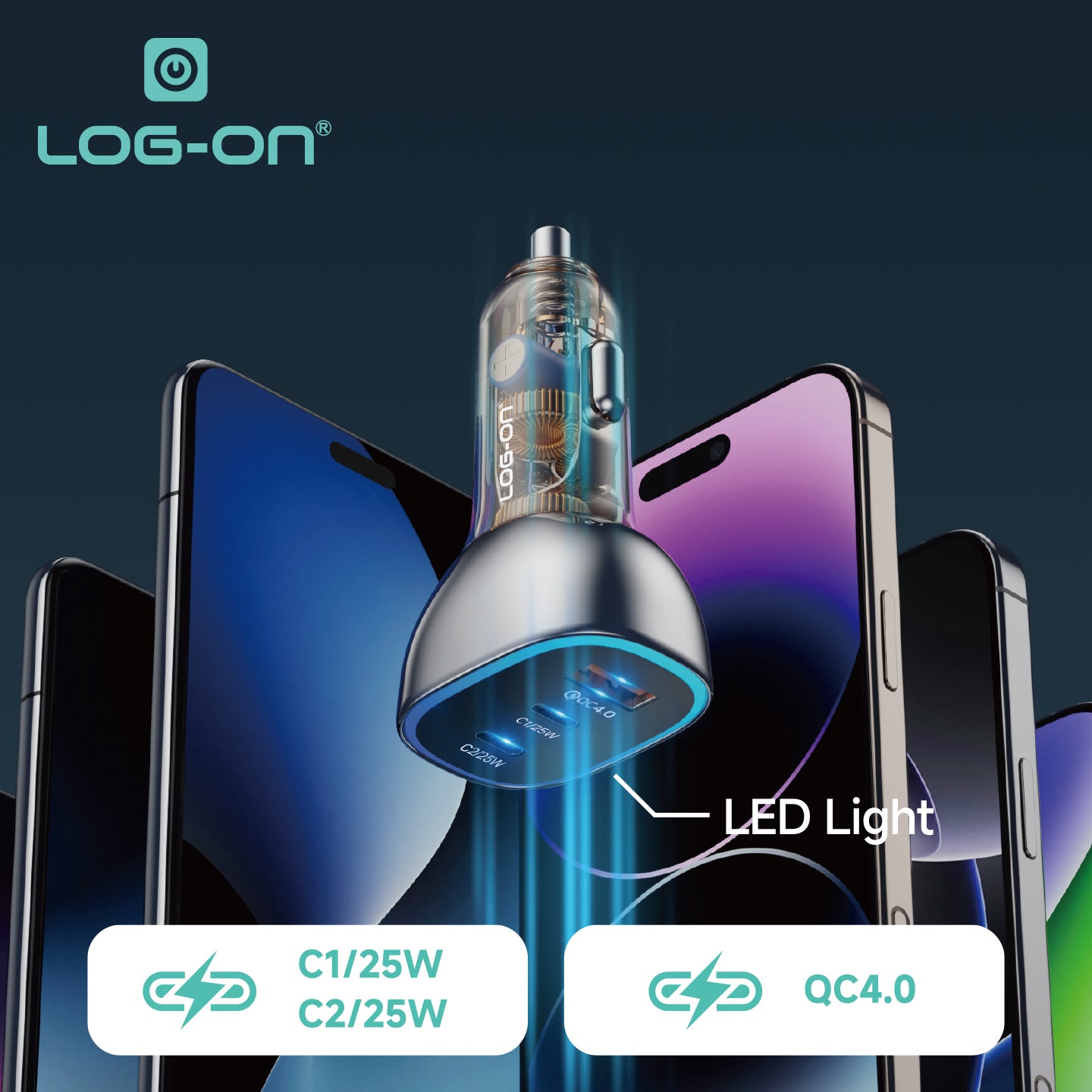 LOG-ON FAST CAR CHARGER 68W LO-SV36 PD QC 3PORT (HANYA KEPALA CHARGER) FAST CHARGING MOBIL