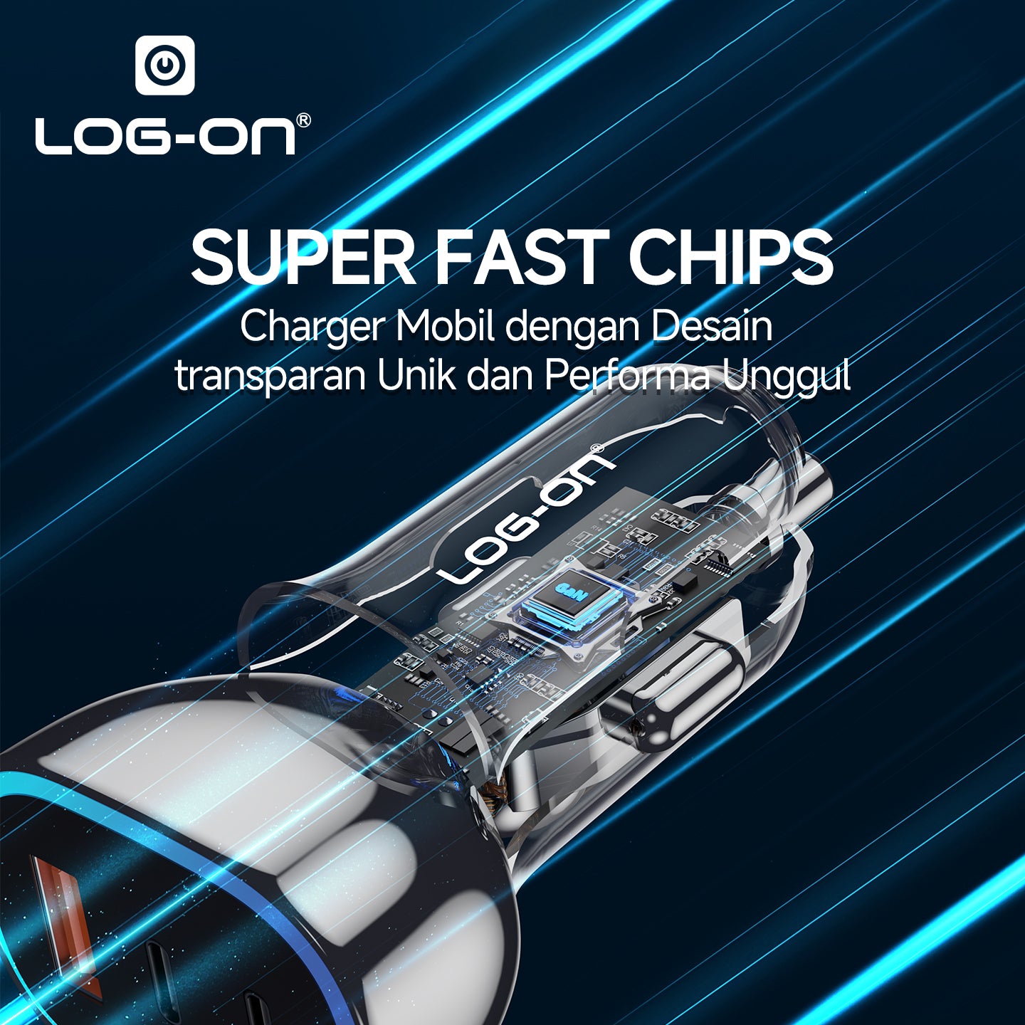 LOG-ON FAST CAR CHARGER 68W LO-SV36 PD QC 3PORT (HANYA KEPALA CHARGER) FAST CHARGING MOBIL