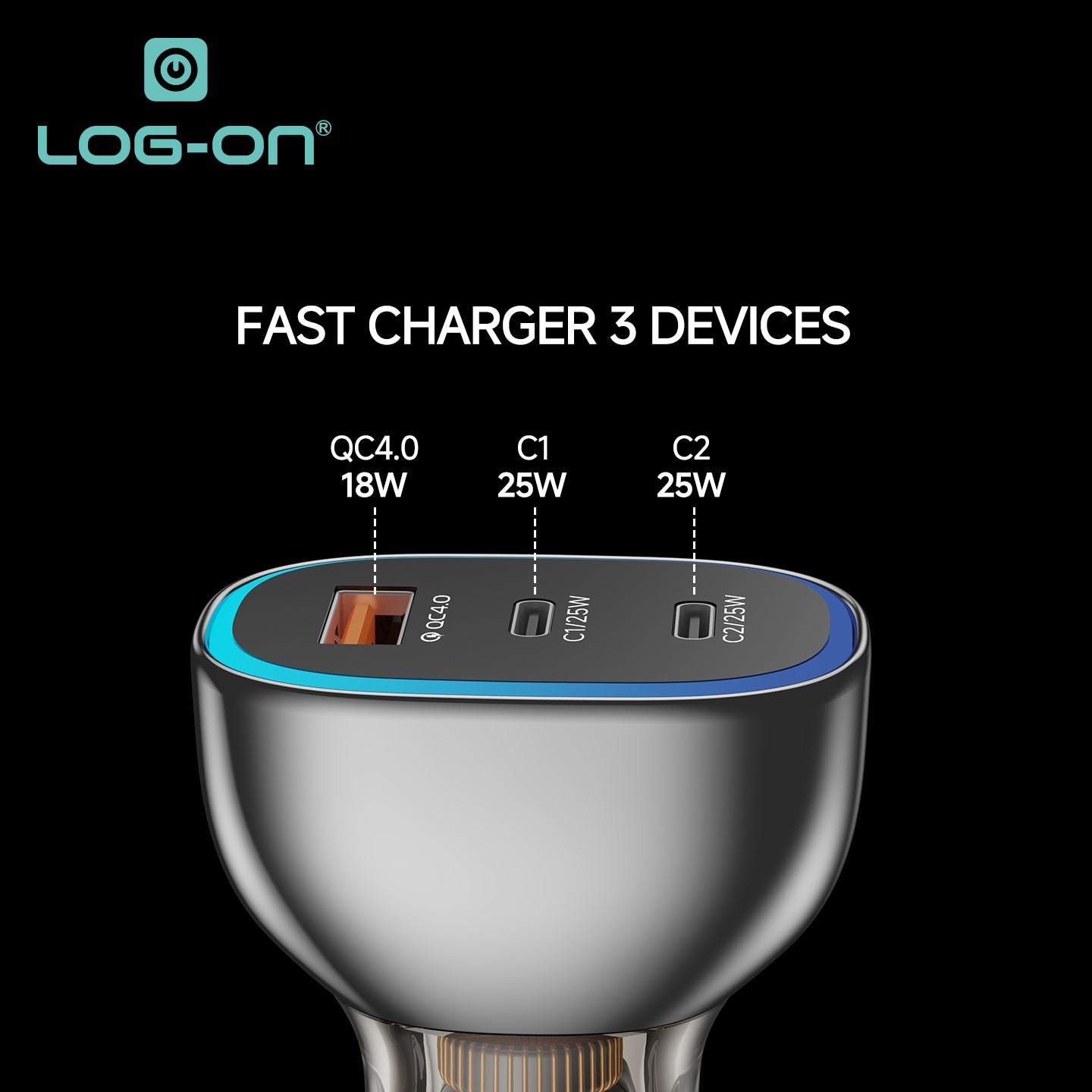LOG-ON FAST CAR CHARGER 68W LO-SV36 PD QC 3PORT (HANYA KEPALA CHARGER) FAST CHARGING MOBIL