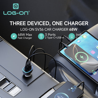 LOG-ON FAST CAR CHARGER 68W LO-SV36 PD QC 3PORT (HANYA KEPALA CHARGER) FAST CHARGING MOBIL