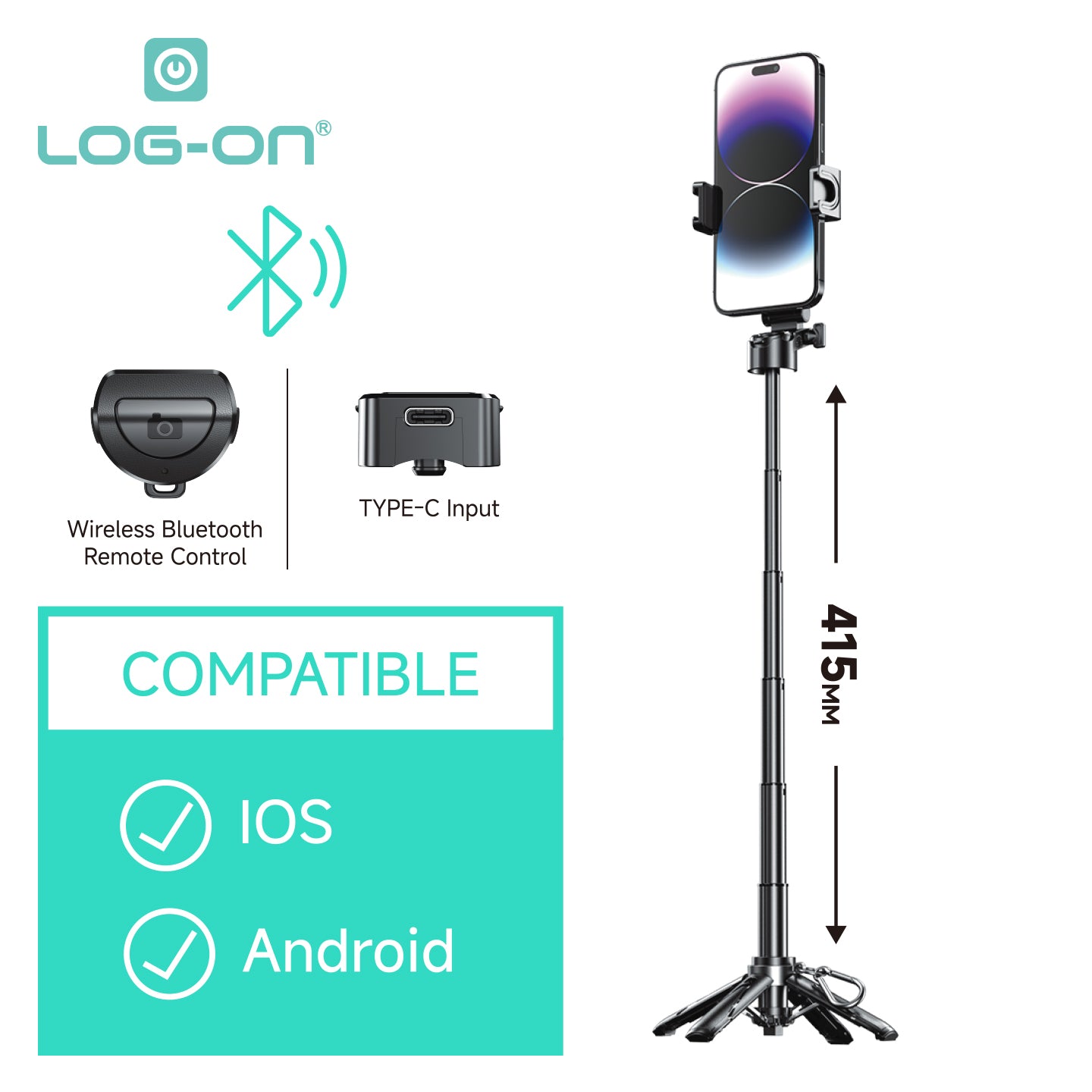 LOG ON BLUETOOTH TRIPOD MINI PHONE GRIP 4IN1 41,5CM TONGSIS MINI LO-TS01