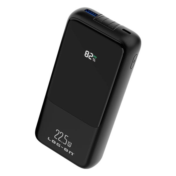 LOG ON POWERBANK 22.5W 20.000mAh PD+QC3.0 JGO-200H BUILT IN CABLE IPHONE, TYPE C FAST CHARGING-GARANSI RESMI