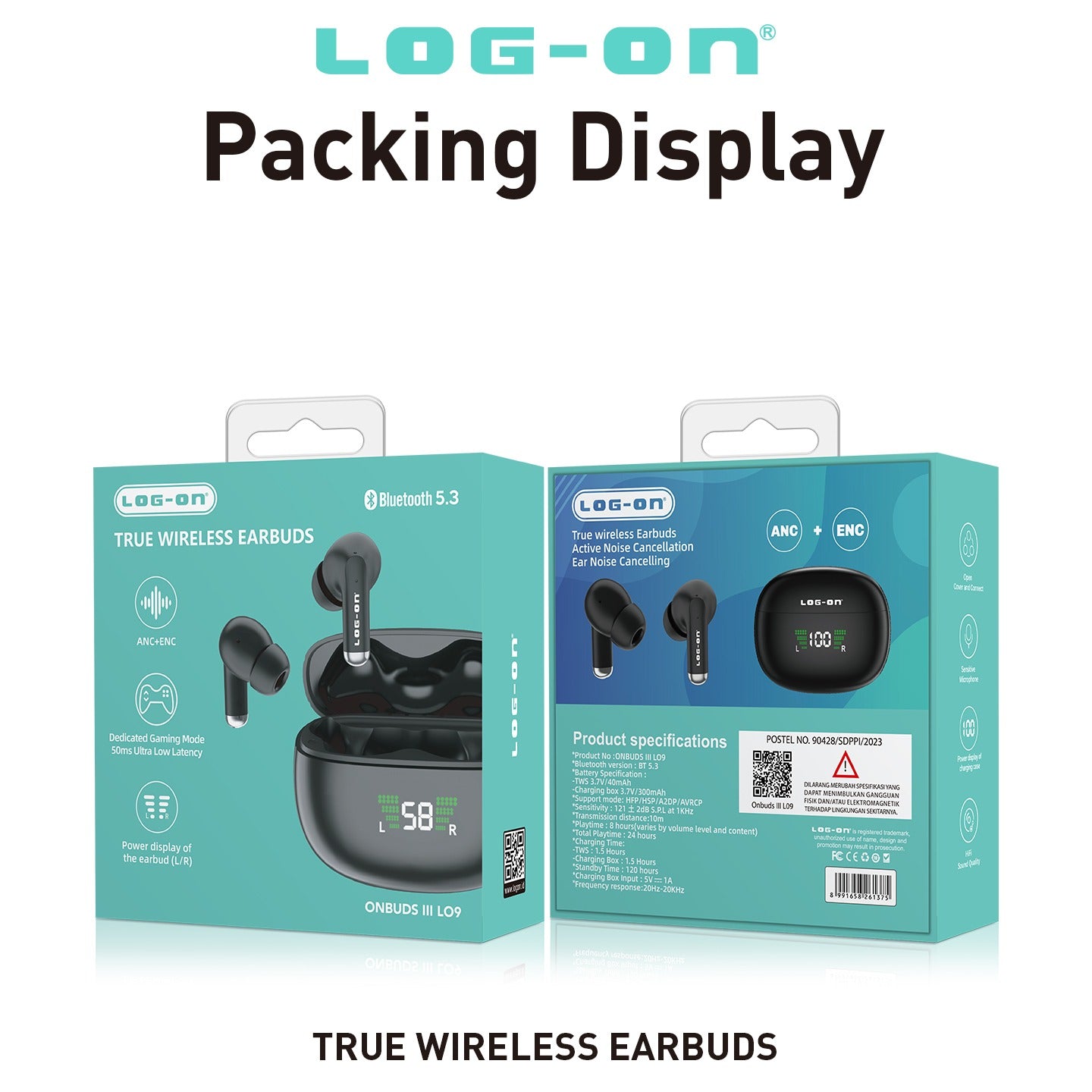 LOG ON TWS WIRELESS EARPHONE ONBUDS III LO9 BT5.3 ANC + ENC TRUE WIRELESS HEADSET BLUETOOTH EARBUDS