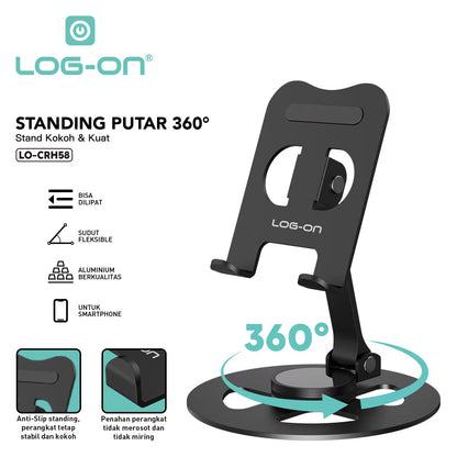 LOG ON HOLDER SMARTPHONE ALUMINIUM LO-CRH58 (ROTASI 360 DERAJAT)