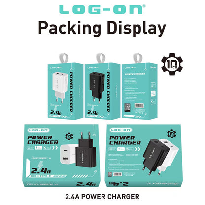 LOG ON POWER CHARGER 2.4A  SPEEDY VI LO-C57 USB A+TYPE C (KEPALA CHARGER)