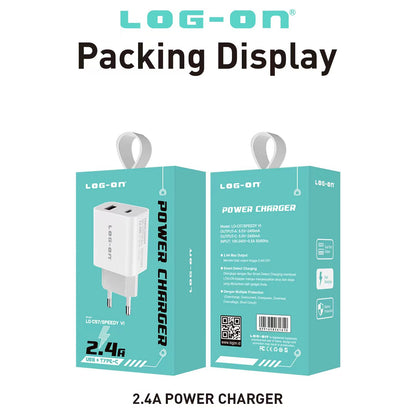 LOG ON POWER CHARGER 2.4A  SPEEDY VI LO-C57 USB A+TYPE C (KEPALA CHARGER)