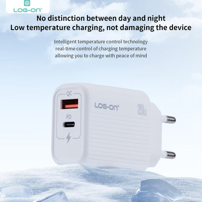 LOG ON KEPALA CHARGER 20W DUAL PORT PD3.0+QC For Iphone and Android LO-C58 FAST CHARGING (USB C+USB A)