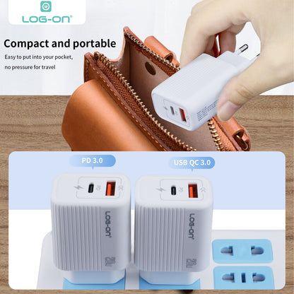 LOG ON KEPALA CHARGER 20W DUAL PORT PD3.0+QC For Iphone and Android LO-C58 FAST CHARGING (USB C+USB A)