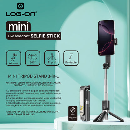 LOG-ON Mini Tripod Stand Mirror 800mm Wireless Selfie Stick LO-TS01