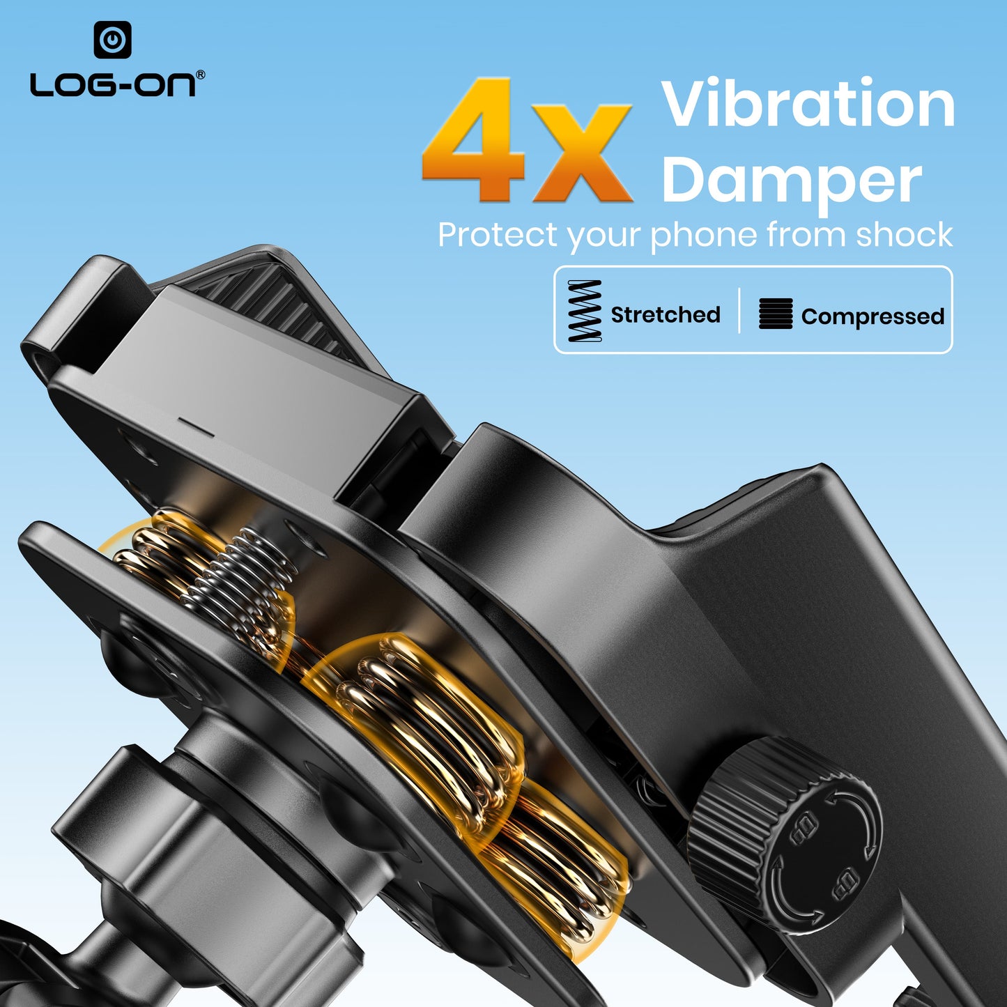 LOG ON HOLDER MOTOR 4X PEREDAM GETAR LO-CRH73 (4-7 INCI) UNTUK DI SPION MOTOR, SEPEDA, SCOOTER