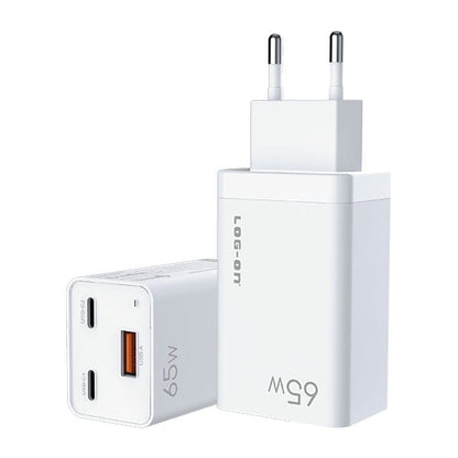 LOG ON CHARGER 3PORT PD 65W + QC 4.0 + QC3.0 LO-CPD500 GaN SUPER QUICK CHARGER-GARANSI RESMI