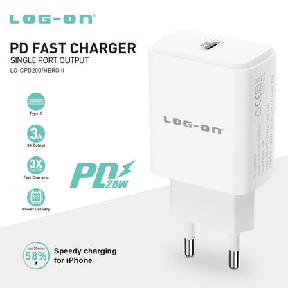 LOG-ON Kepala Charger 20w Power Delivery Type C Fast Charging