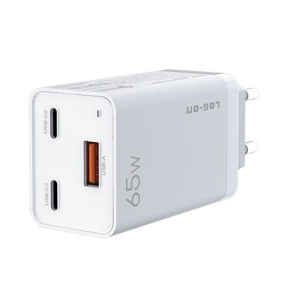 LOG ON CHARGER 3PORT PD 65W + QC 4.0 + QC3.0 LO-CPD500 GaN SUPER QUICK CHARGER-GARANSI RESMI