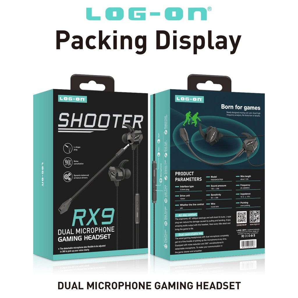 LOG ON HEADSET GAMING DUAL MICROPHONE LO-RX9 SHOOTER HANDSFREE/EARPHONE