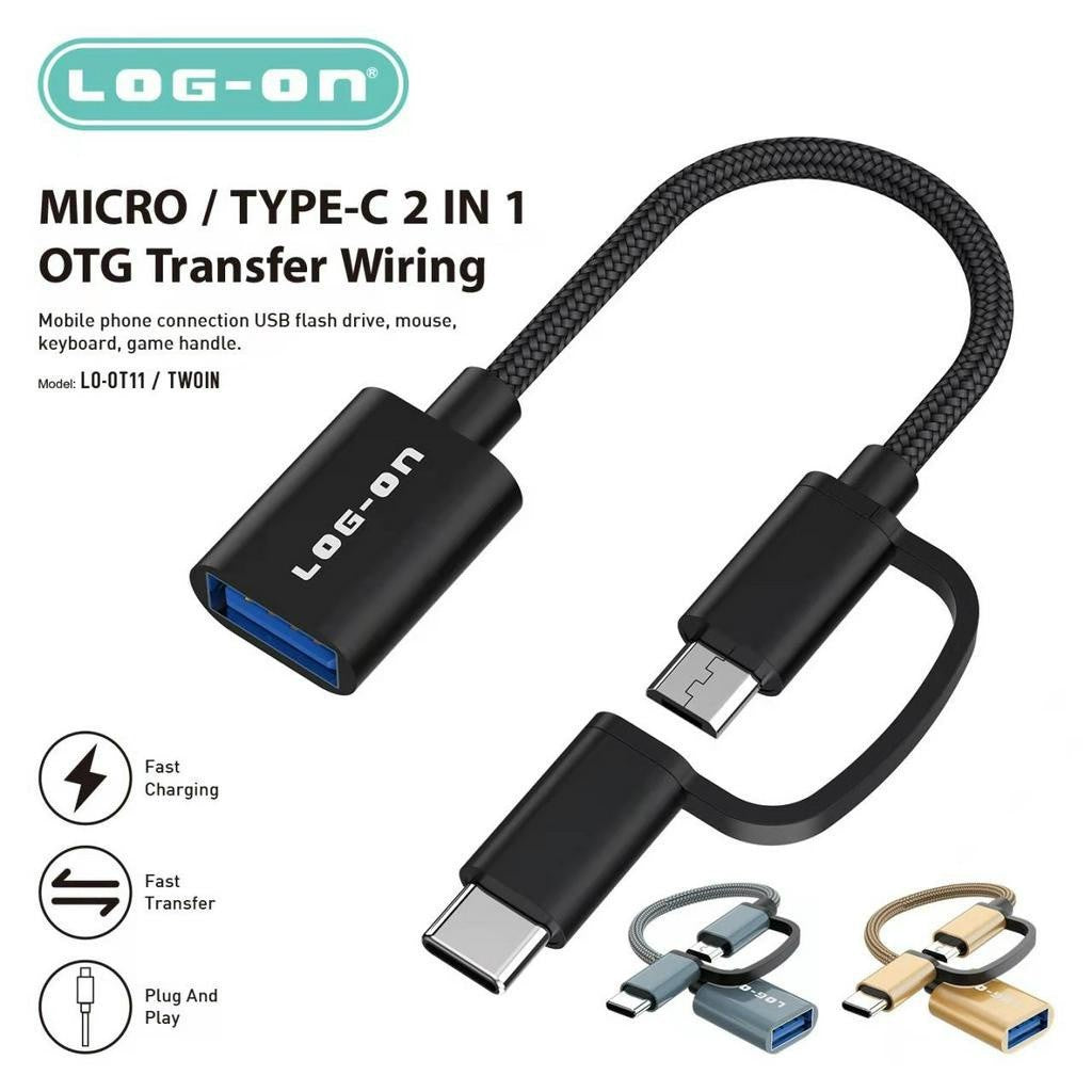 LOG ON OTG KABEL 2 IN 1  TYPE C DAN MICRO TO USB A LO-OT11(bisa digunakan untuk flashdisk sampai 2 TB), bisa untuk soundcard