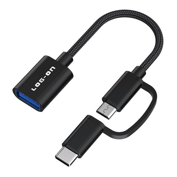 LOG ON OTG KABEL 2 IN 1  TYPE C DAN MICRO TO USB A LO-OT11(bisa digunakan untuk flashdisk sampai 2 TB), bisa untuk soundcard