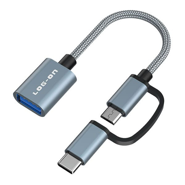 LOG ON OTG KABEL 2 IN 1  TYPE C DAN MICRO TO USB A LO-OT11(bisa digunakan untuk flashdisk sampai 2 TB), bisa untuk soundcard