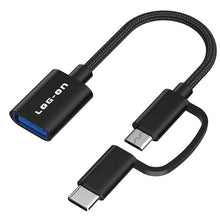 LOG ON OTG KABEL 2 IN 1  TYPE C DAN MICRO TO USB A LO-OT11(bisa digunakan untuk flashdisk sampai 2 TB), bisa untuk soundcard