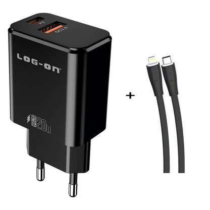 LOG ON PD 3.0 QC 20W C50 Kepala Charger USB Type C Fast Charging Adapter Fullset 2 Port USB + kabel