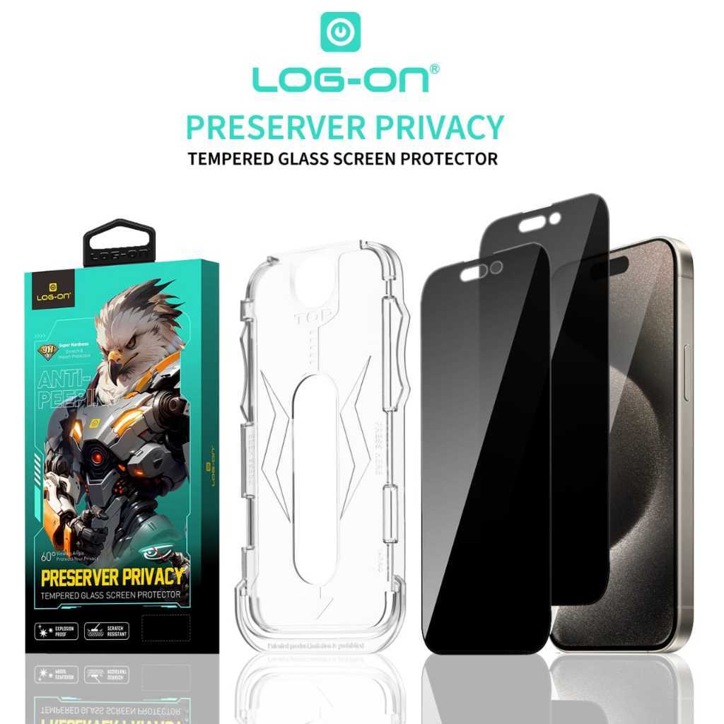 LOG ON PRIVACY & GLOSSY Auto Align Tech Tempered Glass Screen AntiSPY  Protector For IPHON* 17 16 15 14 13 12 11 AIR XS XR PRO PROMAX PLUS