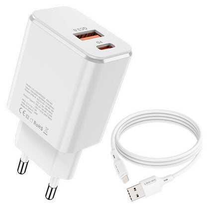 LOG ON PD 3.0 QC 20W C50 Kepala Charger USB Type C Fast Charging Adapter Fullset 2 Port USB + kabel