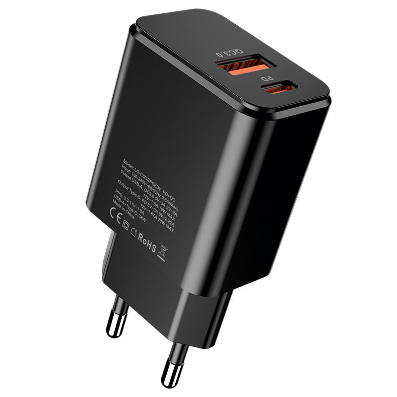 LOG ON PD 3.0 QC 20W C50 Kepala Charger USB Type C Fast Charging Adapter Fullset 2 Port USB + kabel