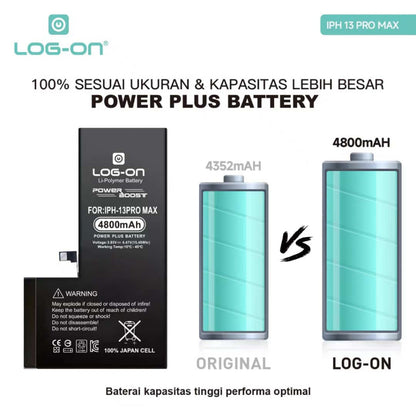 Log On - Baterai Iphone 13 / 13 Mini / 3  Pro / 13 Pro Max Power Plus Original Battery Baterai Batre