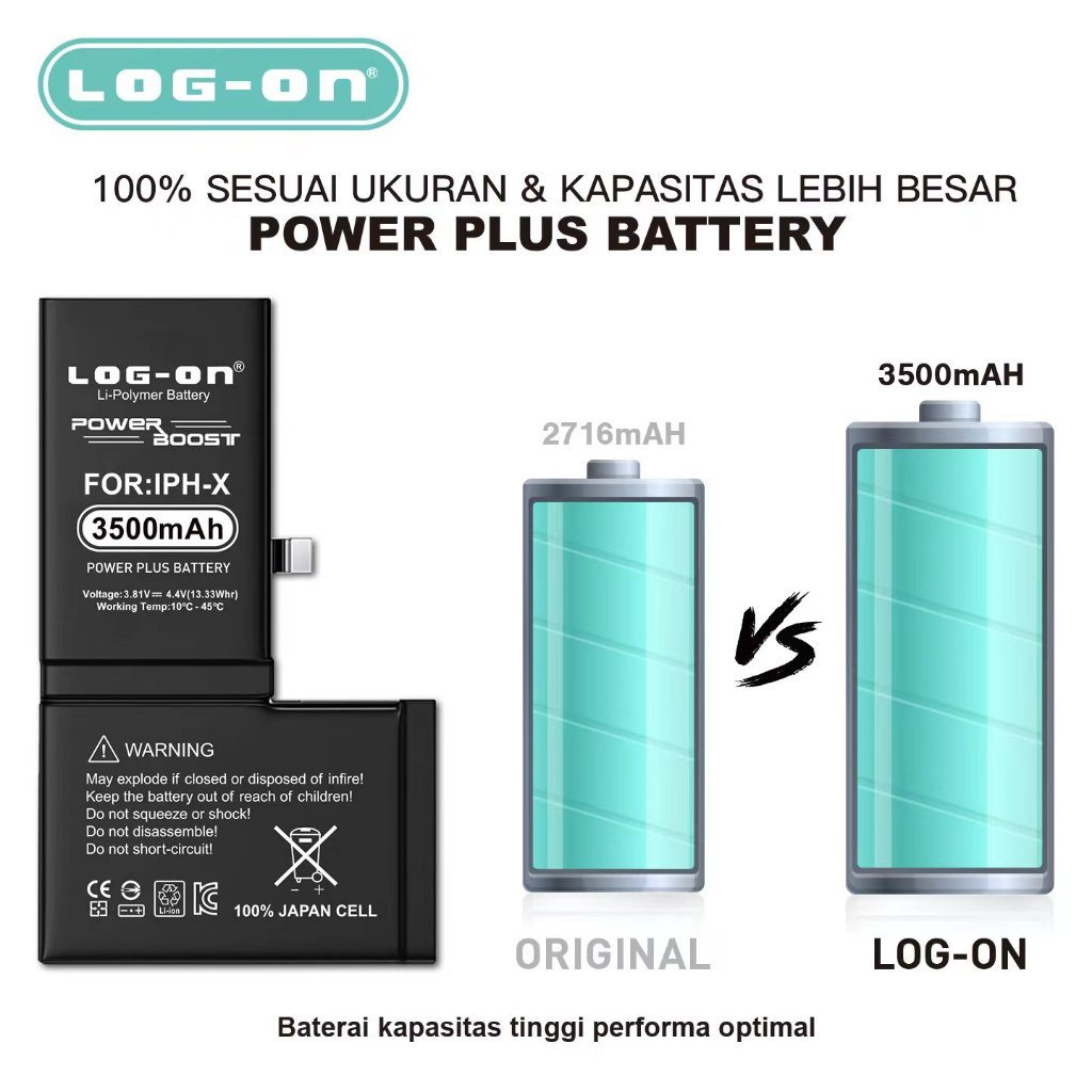 Log On - IPHONE X Power Plus Original Battery Baterai Batre