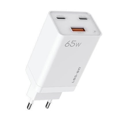 LOG ON CHARGER 3PORT PD 65W + QC 4.0 + QC3.0 LO-CPD500 GaN SUPER QUICK CHARGER-GARANSI RESMI