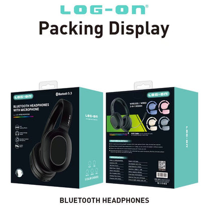 LOG ON HEADPHONE STEREO FULL BASS WIRELESS BT5.3 WIRED 2IN1 HEARON8 LO-HP8