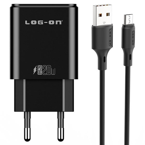 LOG ON PD 3.0 QC 20W C50 Kepala Charger USB Type C Fast Charging Adapter Fullset 2 Port USB + kabel