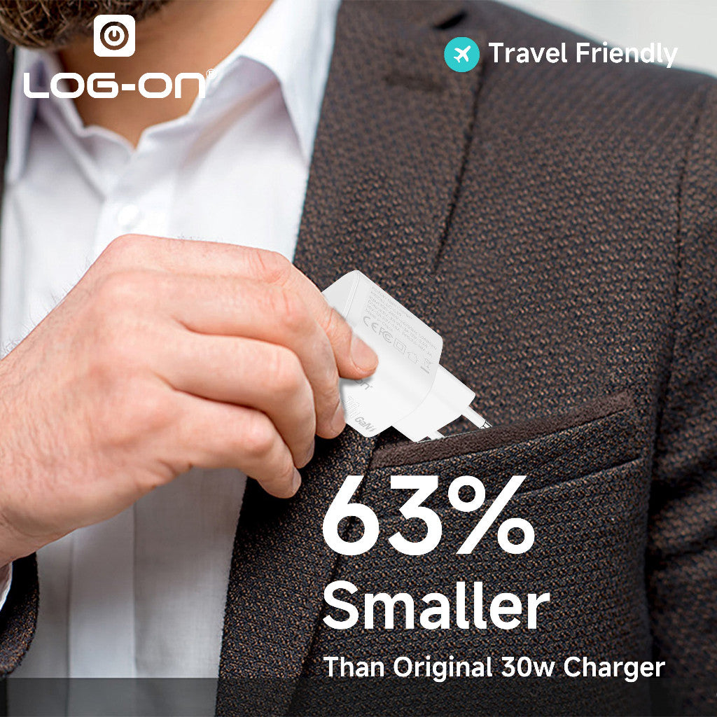 LOG ON ADAPTER QUICK CHARGER 30W C-to-C iphone/Samsung LO-C59 Powered by GaN FAst Charging