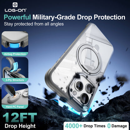 LOG ON Magsafe Armor Case For IPHONE Series-360 Metal Kickstand, Military Grade Premium Case