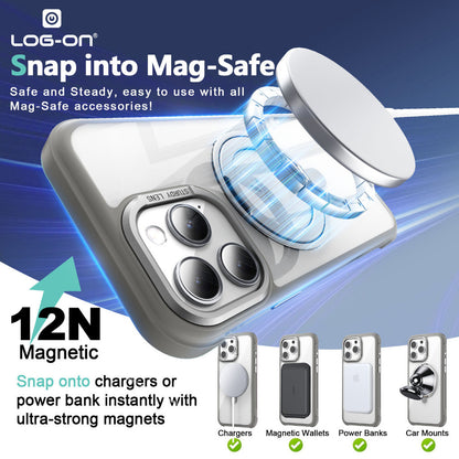 LOG ON Magsafe Armor Case For IPHONE Series-360 Metal Kickstand, Military Grade Premium Case