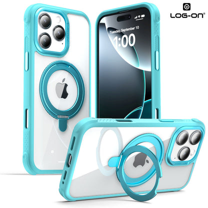 LOG ON Magsafe Armor Case For IPHONE Series-360 Metal Kickstand, Military Grade Premium Case