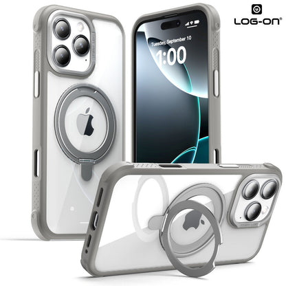 LOG ON Magsafe Armor Case For IPHONE Series-360 Metal Kickstand, Military Grade Premium Case
