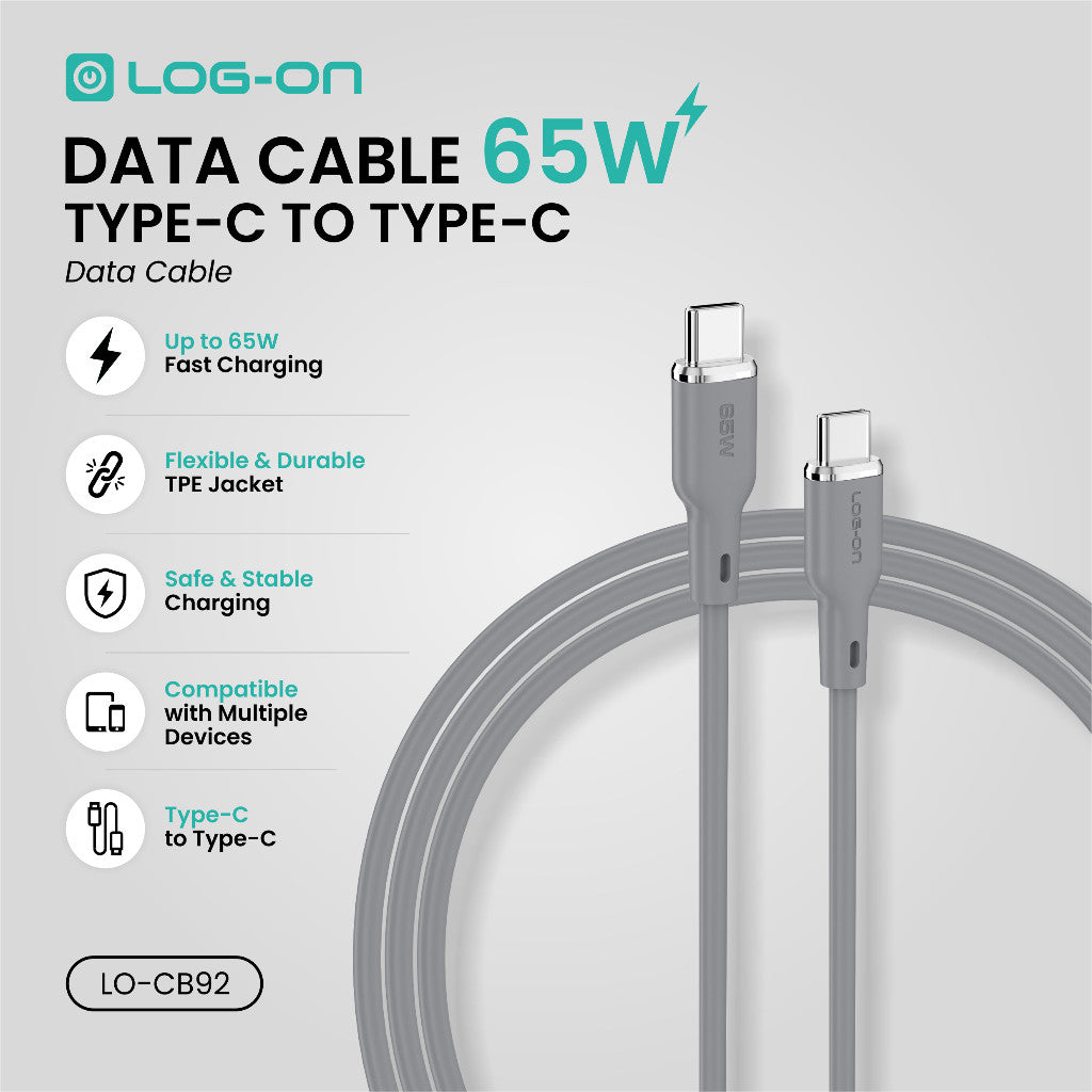 LOG ON 27W-65W KABEL FAST CHARGING LO-CB92 1,2M & 2M SUPPORT PD3.0 C-to-C C-to-iPhone