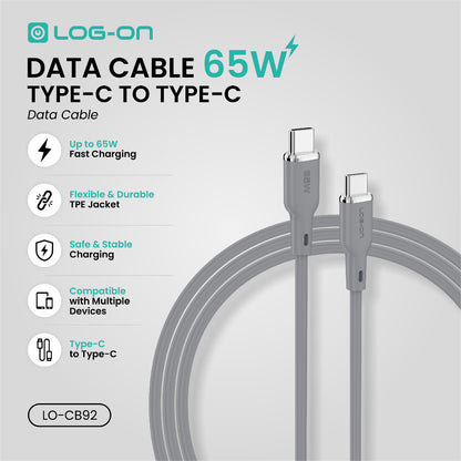 LOG ON 27W-65W KABEL FAST CHARGING LO-CB92 1,2M & 2M SUPPORT PD3.0 C-to-C C-to-iPhone