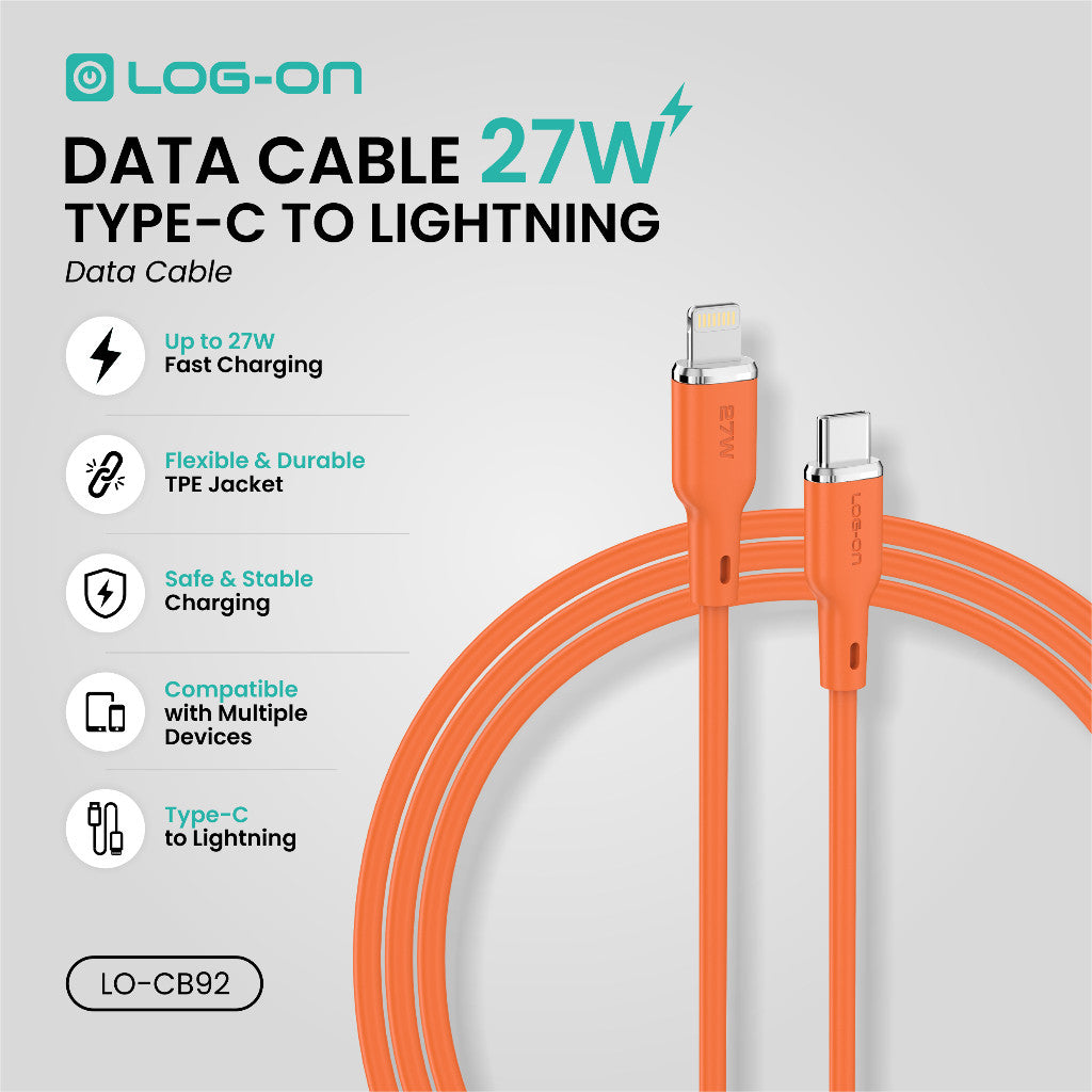 LOG ON 27W-65W KABEL FAST CHARGING LO-CB92 1,2M & 2M SUPPORT PD3.0 C-to-C C-to-iPhone