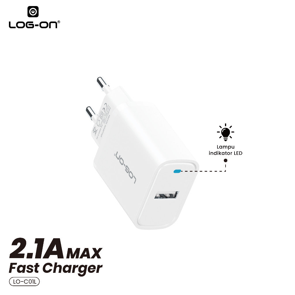 LOG ON BATOK 1USB 1.2A BOLD LO-C01/ 2.1A LO-C01L USB A ADAPTOR CHARGER