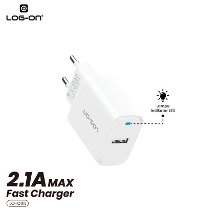 LOG ON BATOK 1USB 1.2A BOLD LO-C01/ 2.1A LO-C01L USB A ADAPTOR CHARGER