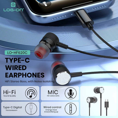 LOG ON EARPHONES USB-C LO-HF620C HEADSET DEEP BASS
