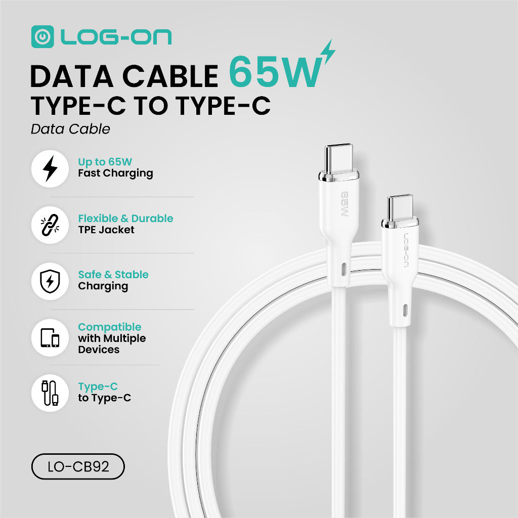 LOG ON 27W-65W KABEL FAST CHARGING LO-CB92 1,2M & 2M SUPPORT PD3.0 C-to-C C-to-iPhone