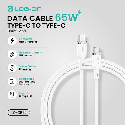 LOG ON 27W-65W KABEL FAST CHARGING LO-CB92 1,2M & 2M SUPPORT PD3.0 C-to-C C-to-iPhone