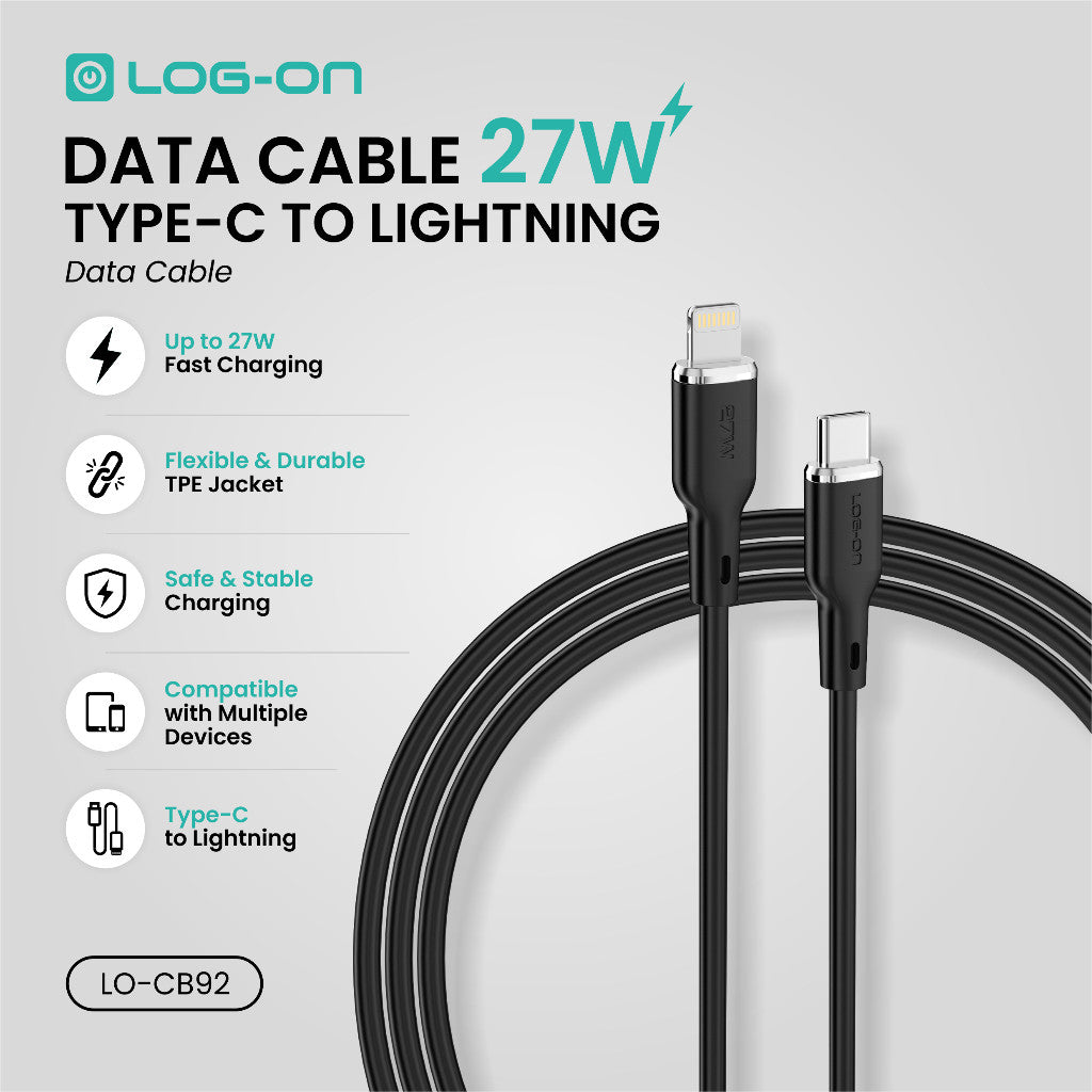 LOG ON 27W-65W KABEL FAST CHARGING LO-CB92 1,2M & 2M SUPPORT PD3.0 C-to-C C-to-iPhone